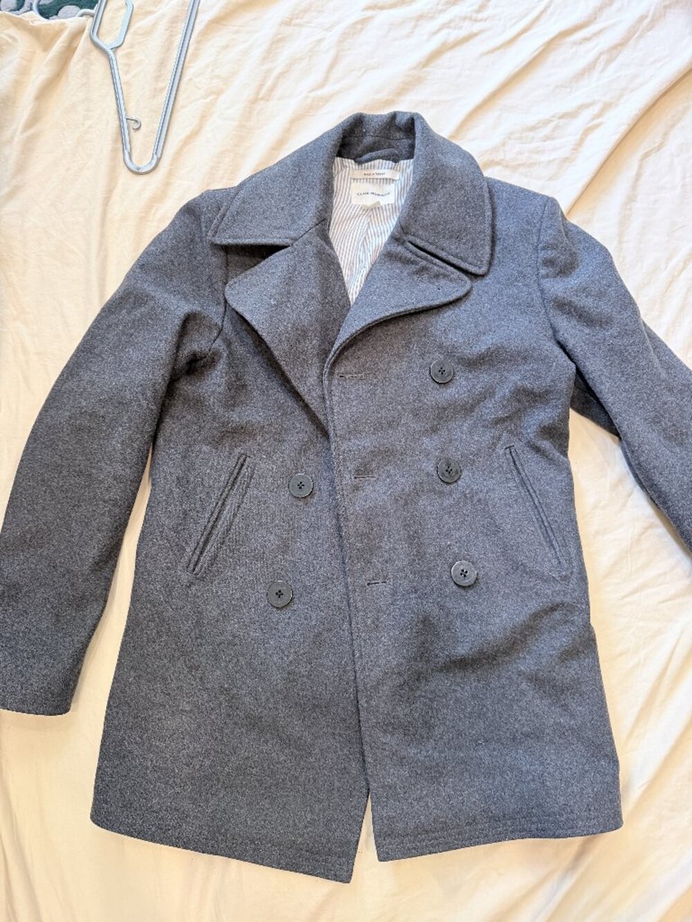 Club Monaco Grey Italian Wool Double-Breasted Peacoat XS